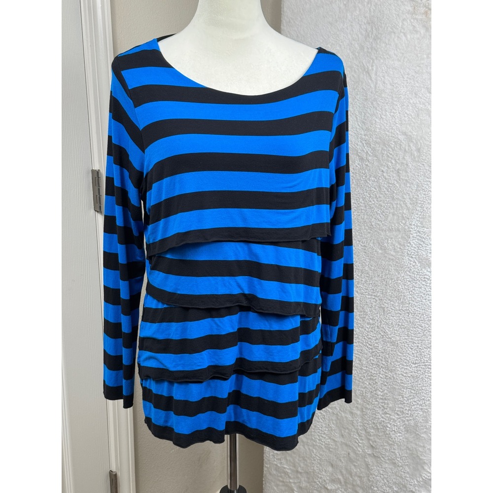 Vince Camuto Striped Layered Tunic Top Long Sleeve Blue Black Plus‎ Size 1X